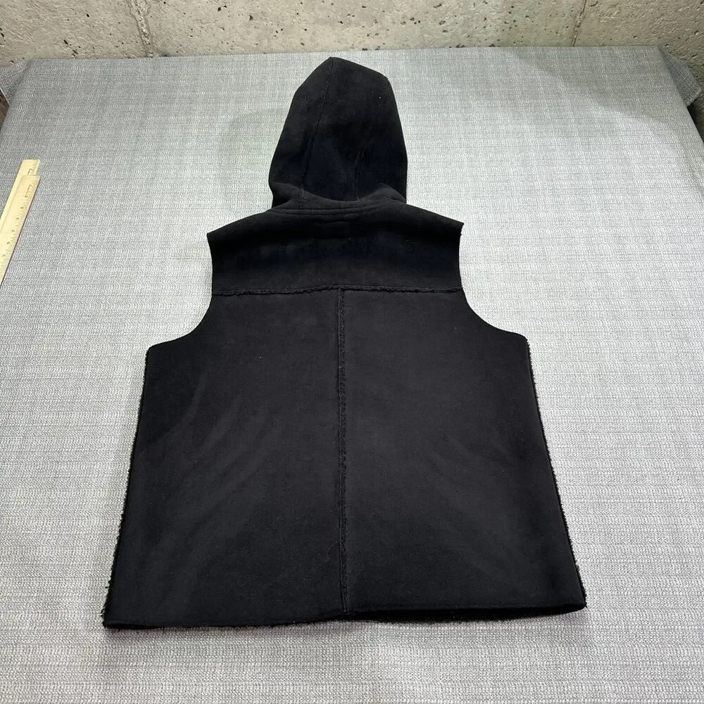Ralph Lauren Suede‎ Vest Womens Small Black Western Outdoors Fleece Lined Hooded